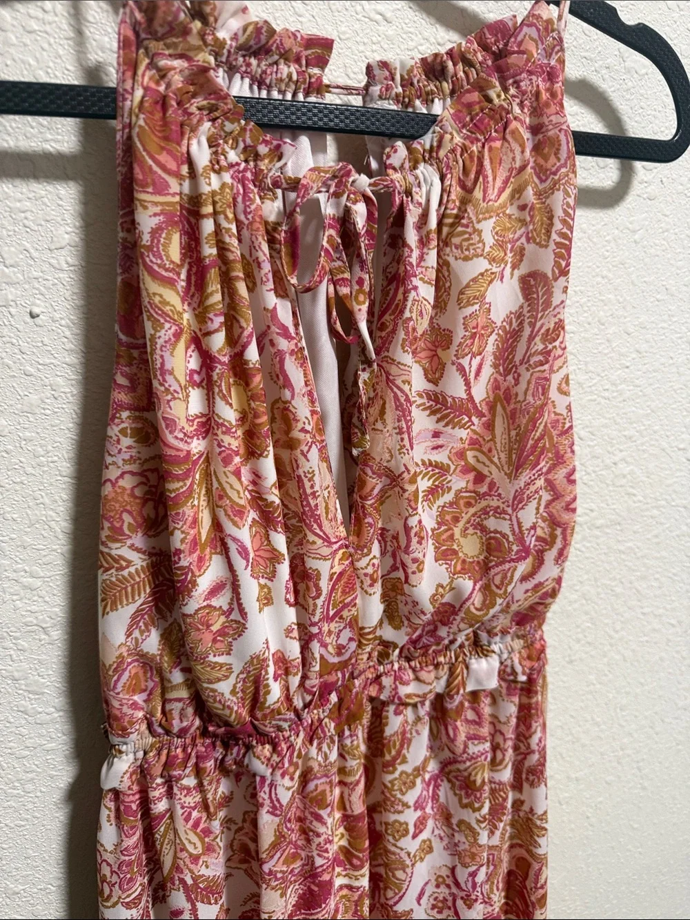 Japna Pink Orange Paisley Floral Halter Maxi Dress Small Sleeveless Boho Summer - Picture 5 of 11